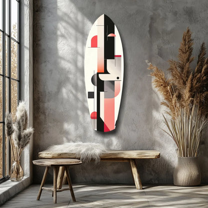 Abstract tempered glass art surfboard with bold geometric design