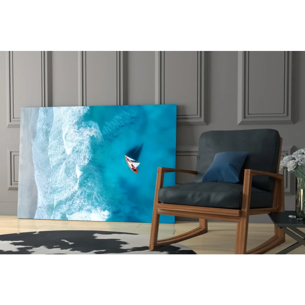 Surfer mid-air on blue ocean wave turquoise water canvas wall art
