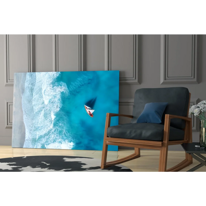 Surfer mid-air on blue ocean wave turquoise water canvas wall art