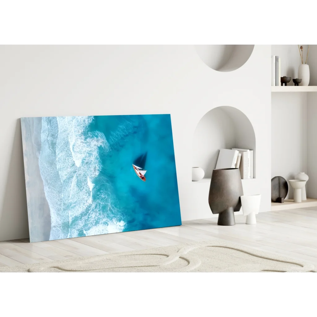 Vibrant blue surfer ocean wave canvas wall art print