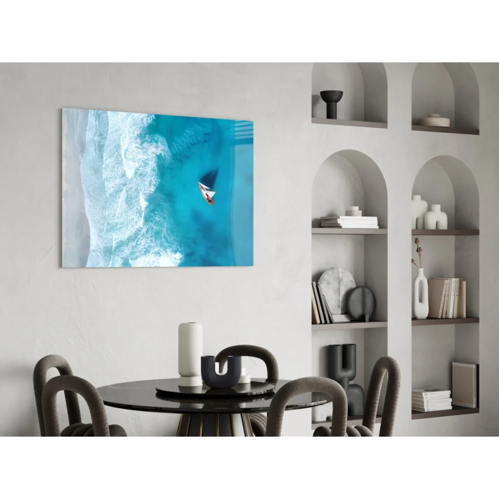 Vibrant blue surfer ocean wave canvas wall art print