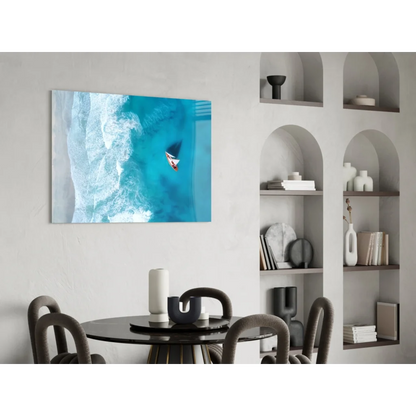 Vibrant blue surfer ocean wave canvas wall art print