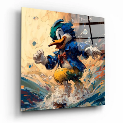 Splashy Duck Canvas Wall Art with Blue Gold Brushstrokes | Insigneart USA | vintageantiquesgifts.com