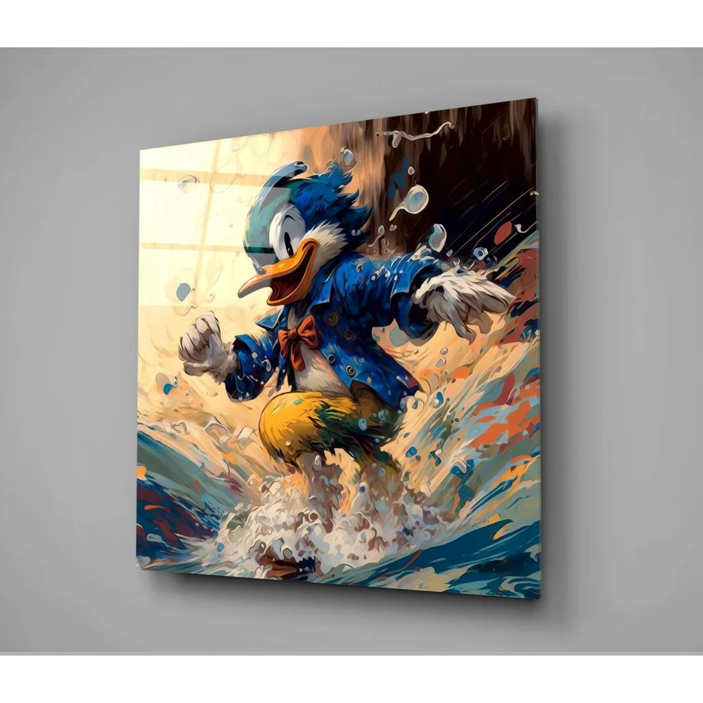 Splashy Duck Canvas Wall Art with Blue Gold Brushstrokes | Glass Wall Art Print | vintageantiquesgifts.com