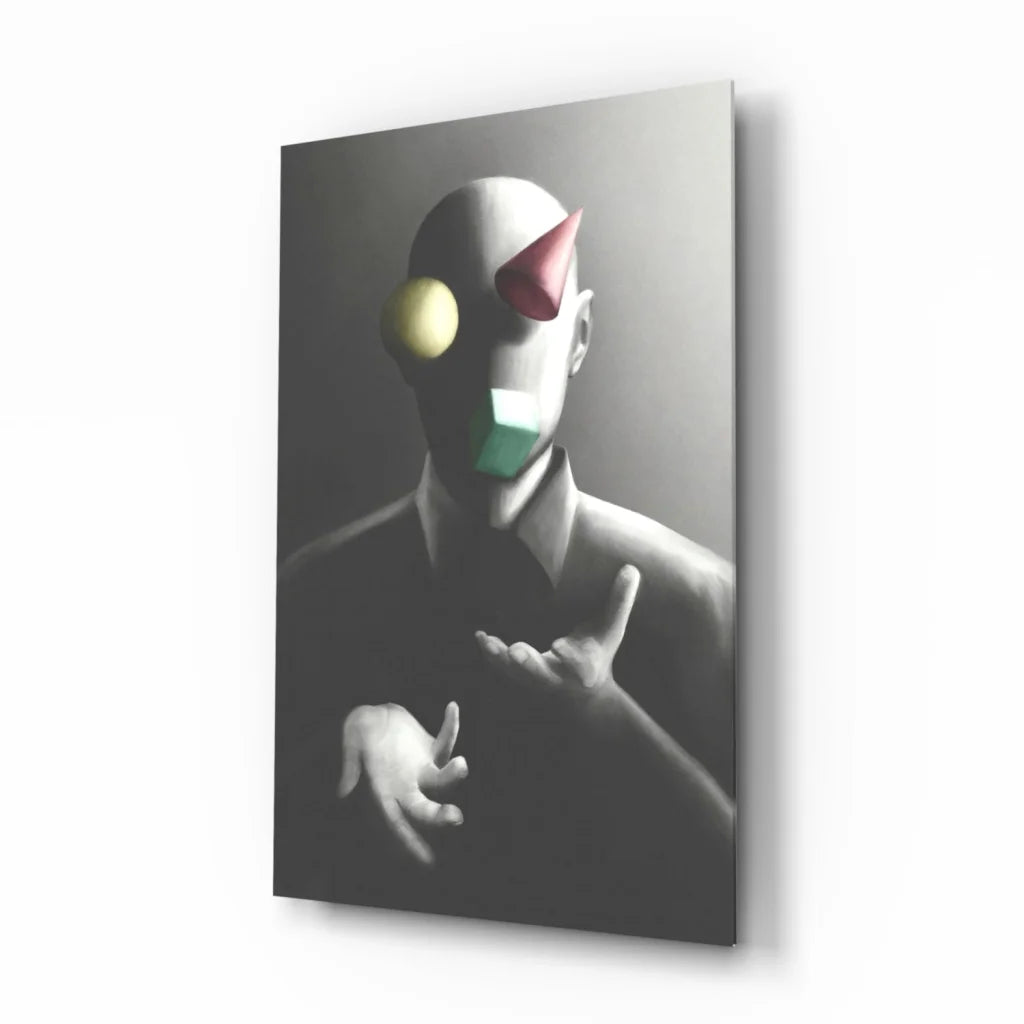 Surreal clown mask wall art print on canvas with bold colors