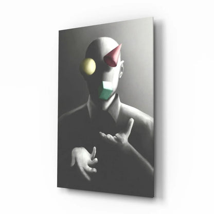 Surreal clown mask wall art print on canvas with bold colors