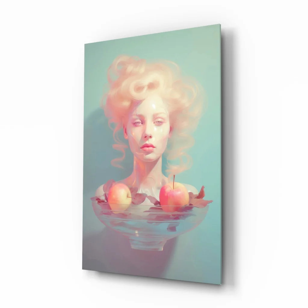 Surreal pastel pink white woman portrait floating in water wall art print