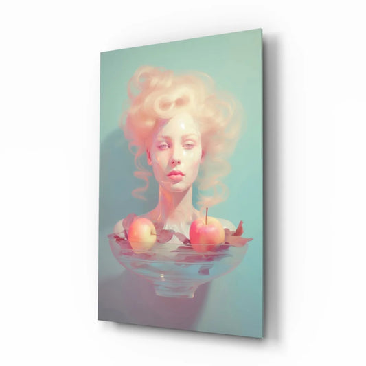 Surreal pastel pink white woman portrait floating in water wall art print
