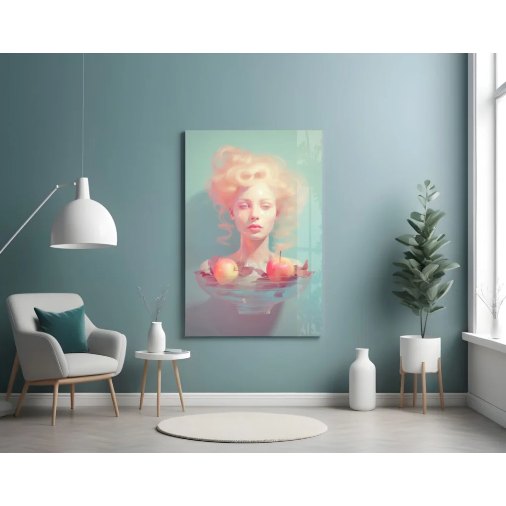 Surreal Woman in Water abstract wall art print with teal background