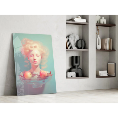 Surreal teal pink woman in water abstract glass wall art print