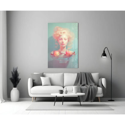Surreal woman in water abstract wall art print on mint green