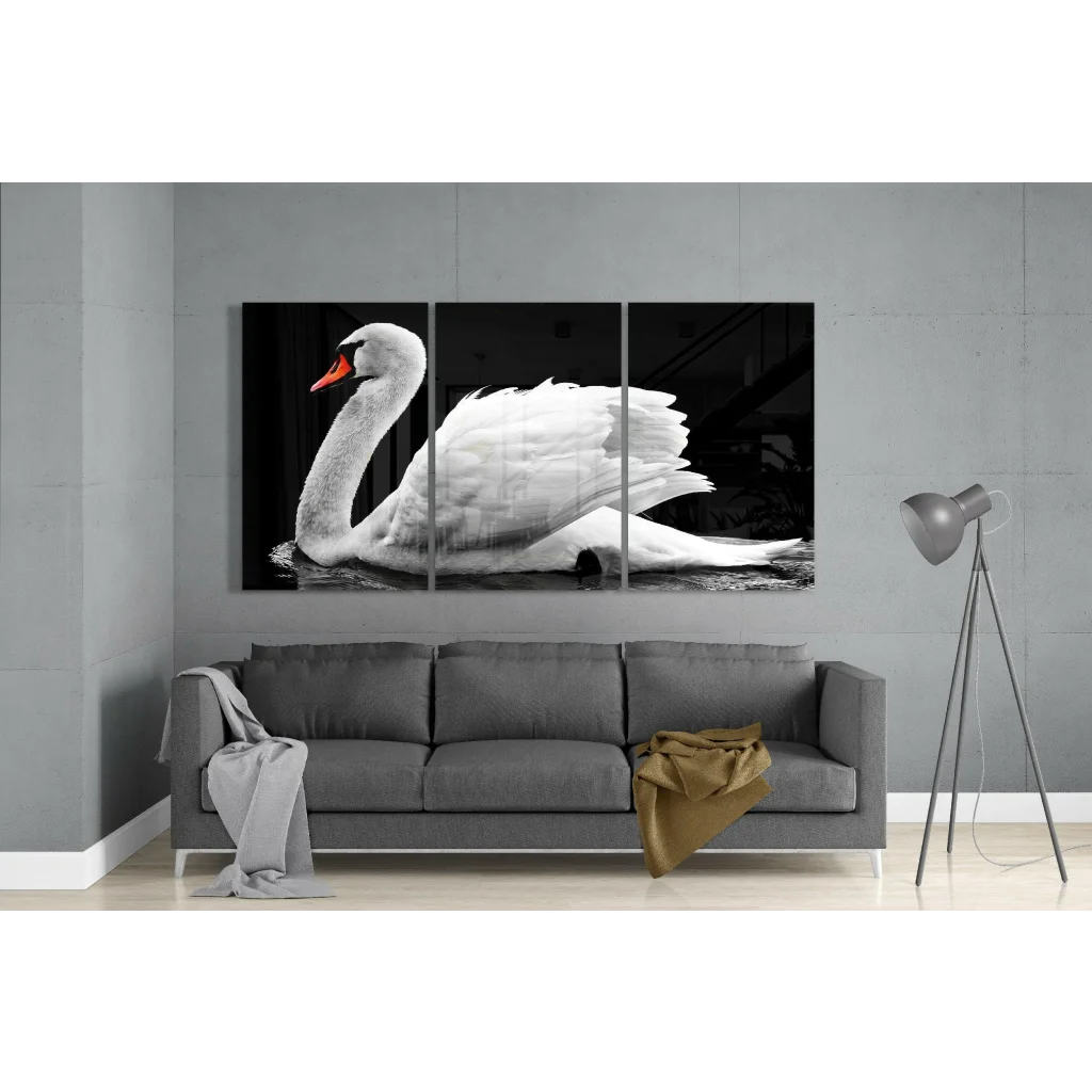 Majestic Swan Triptych Canvas Wall Art in Black and White | Modern Wall Art Decor | vintageantiquesgifts.com