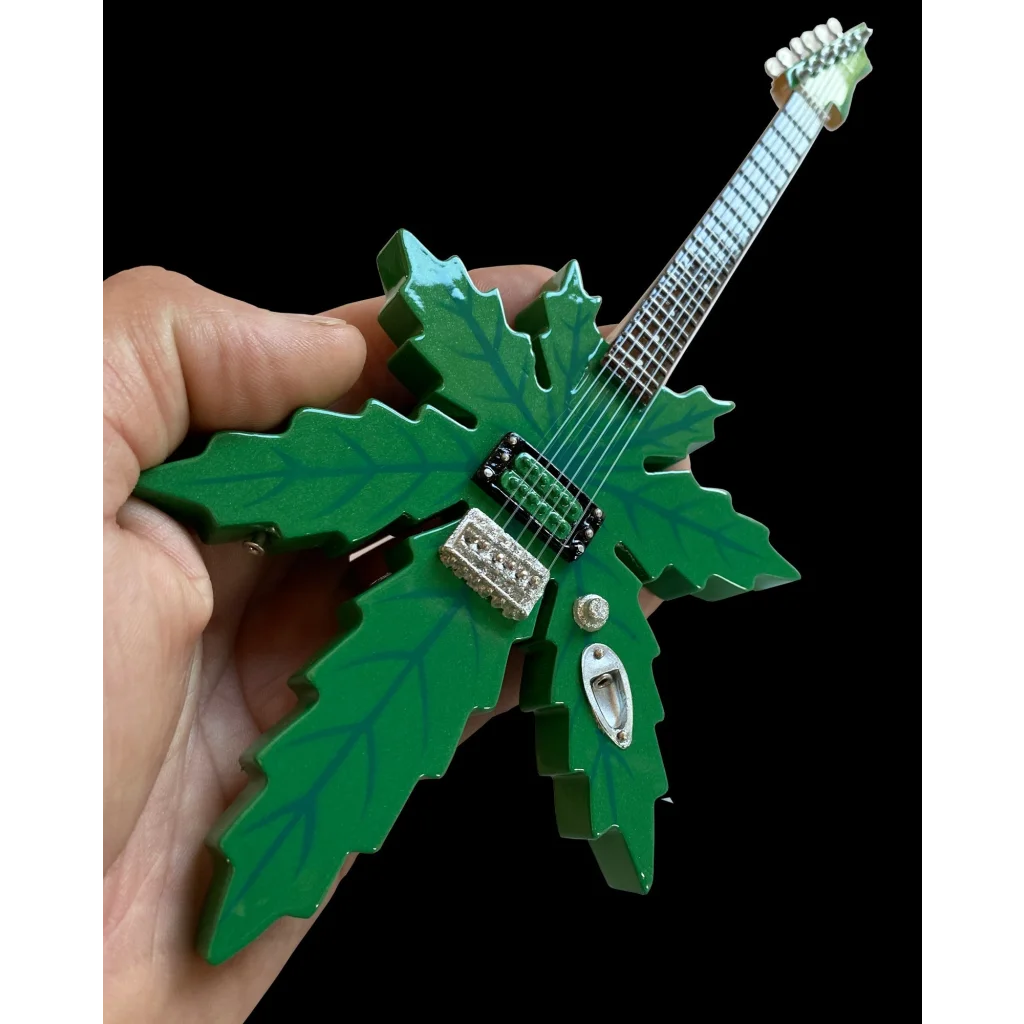 Green Axe Heaven® maple leaf guitar brooch with silver accents