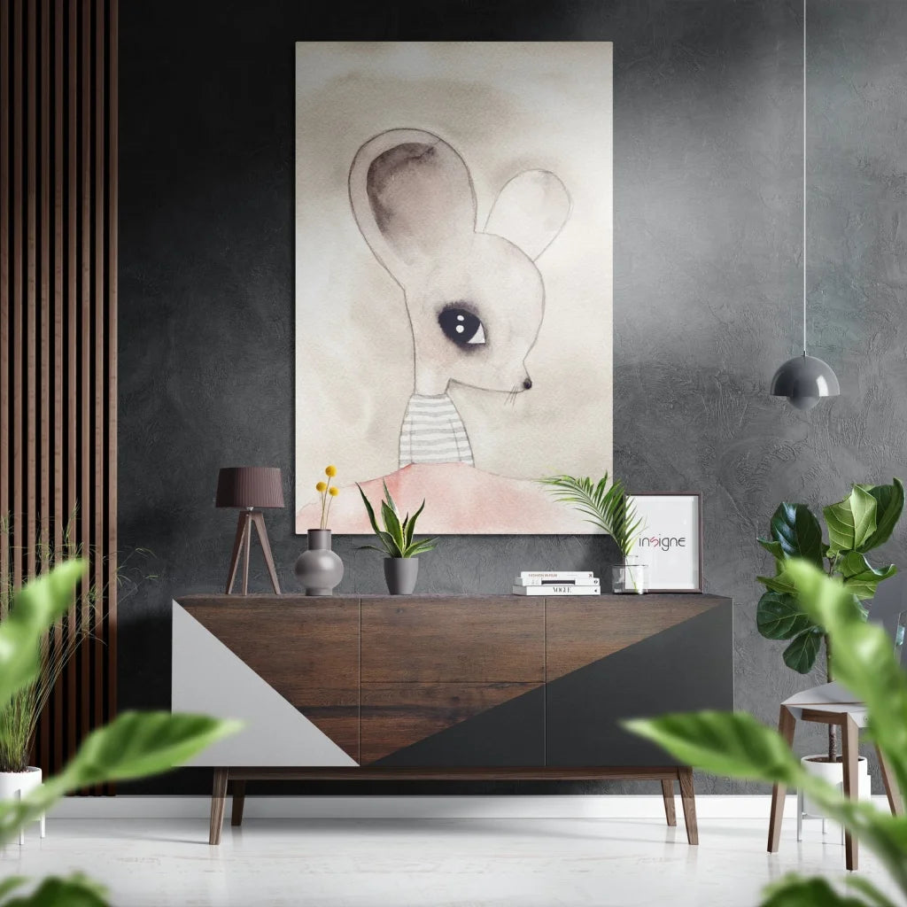 Stylized watercolor mouse on brushed aluminium dibond art print