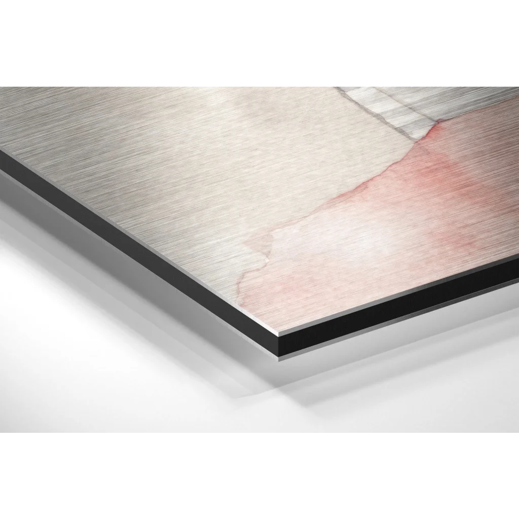 Stunning brushed aluminium dibond print with silver frame and pink watercolor washes