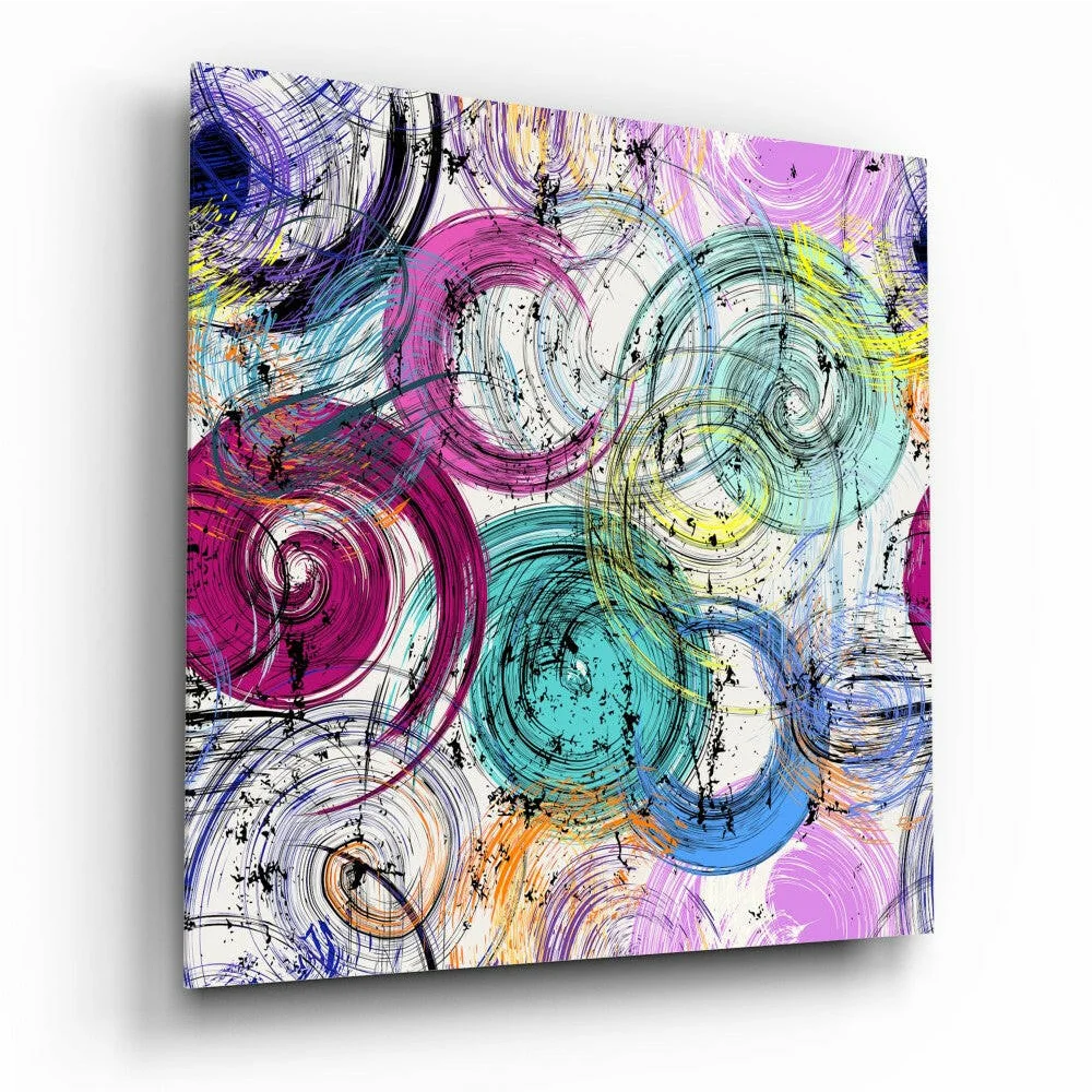 Vibrant swirling abstract canvas wall art in blue, purple, black
