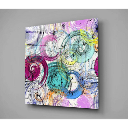 Vibrant swirling abstract canvas wall art in blue, purple, black hues