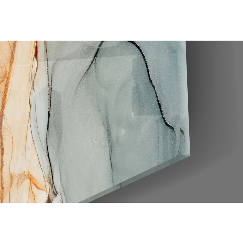 Swirling abstract glass wall art in amber, gray, blue, orange, pink