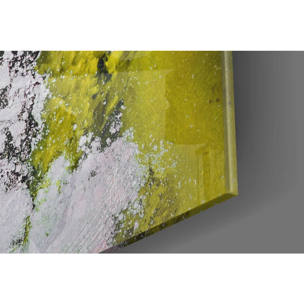 Vibrant yellow green white swirling abstract glass wall art panel