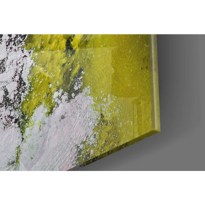 Vibrant yellow green white swirling abstract glass wall art panel