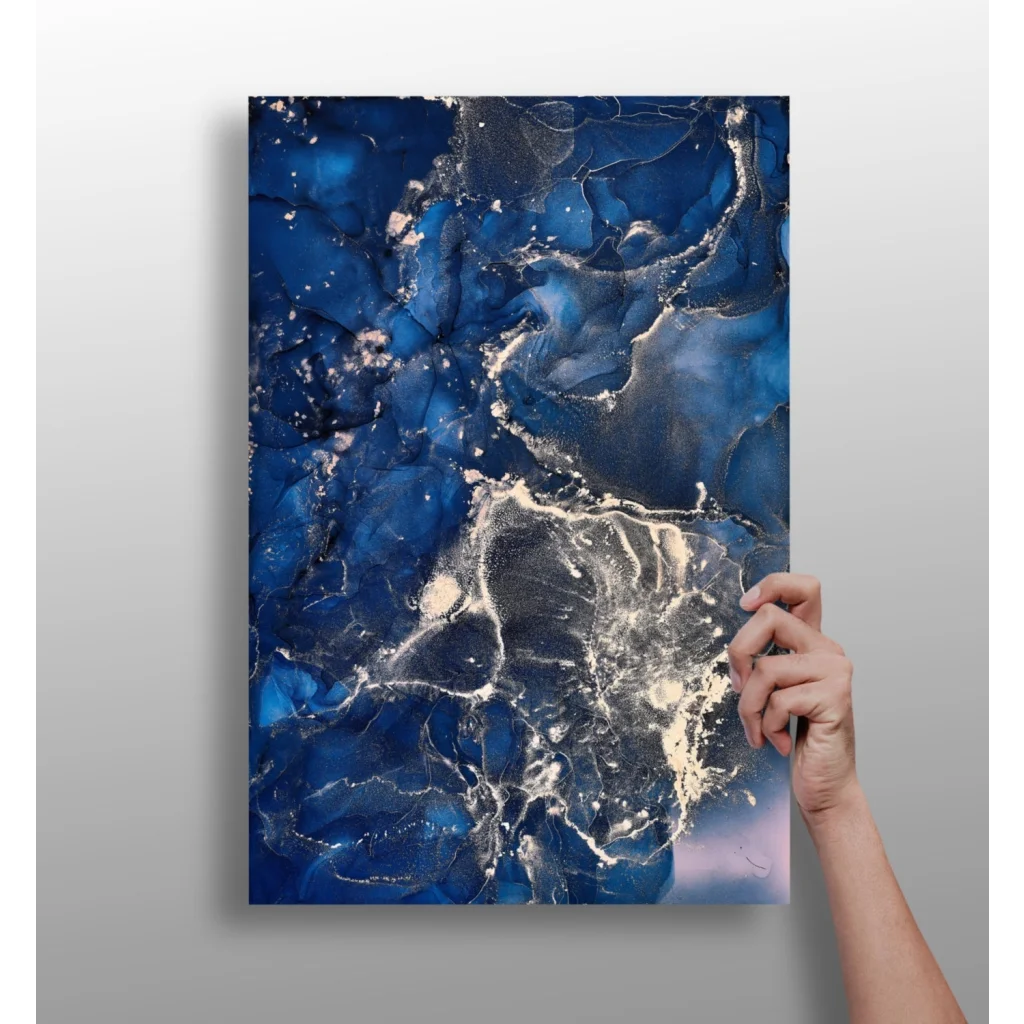Swirling Blue and Gold Marbled Aluminum Wall Art | Insigneart USA | vintageantiquesgifts.com