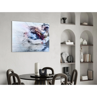 Swirling blue pink purple abstract glass wall art on textured canvas