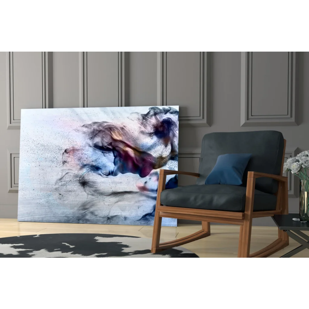 Swirling blue purple pink abstract glass wall art on canvas