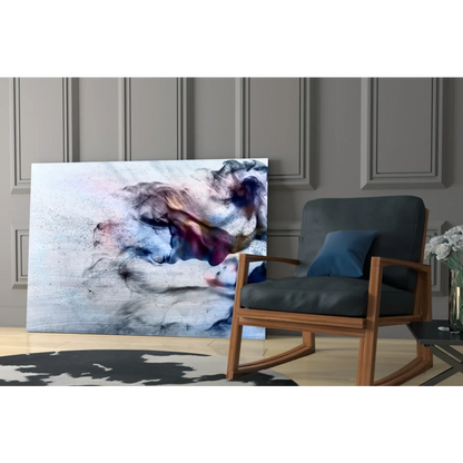 Swirling blue purple pink abstract glass wall art on canvas