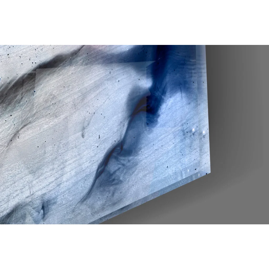 Swirling blue gray marbled glass wall art canvas panel