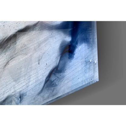 Swirling blue gray marbled glass wall art canvas panel