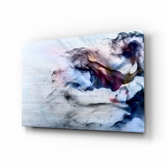 Swirling blue purple pink abstract glass wall art canvas with textured clouds