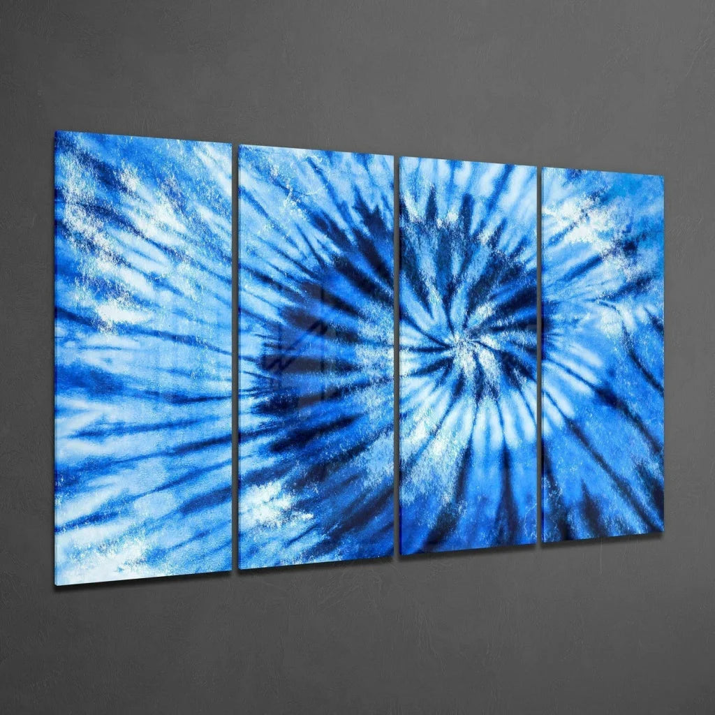Swirling blue tie-dye glass wall art panel set of 4