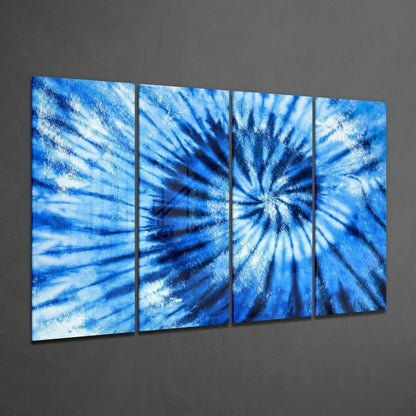 Swirling blue tie-dye glass wall art panel set of 4