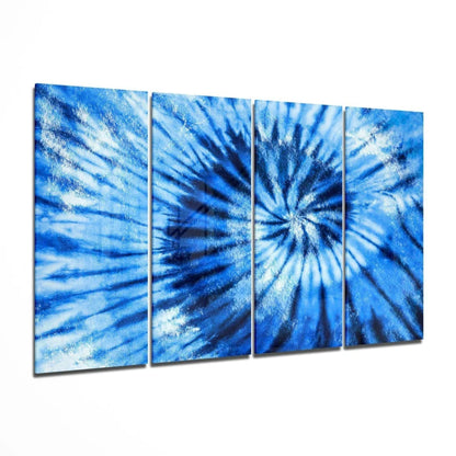 Swirling blue tie-dye glass wall art panel set of 4