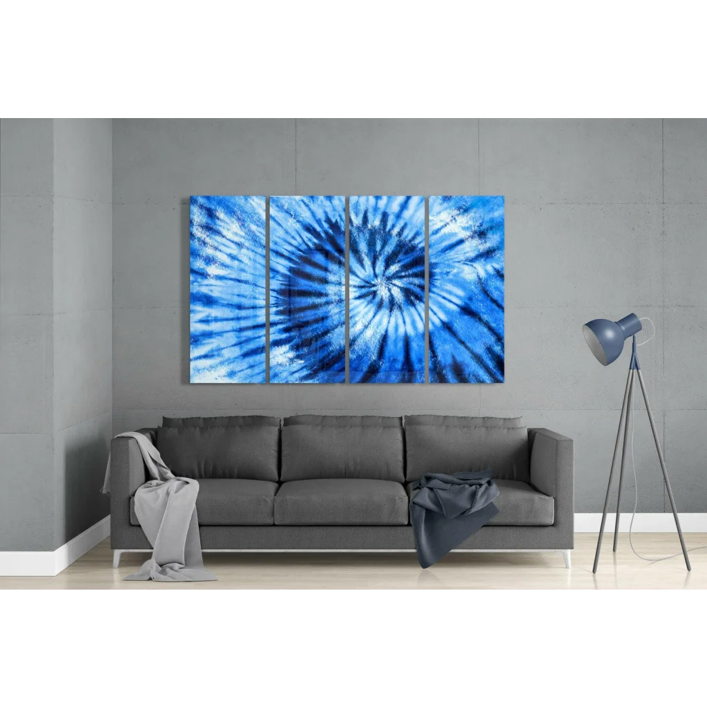 Swirling blue tie-dye glass wall art panel set of 4