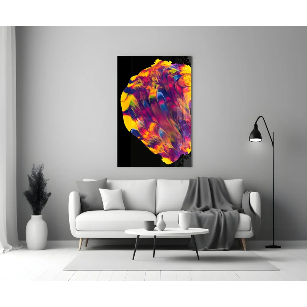 Swirling Colors Abstract Glass Wall Art on Black Canvas | Modern Wall Art Decor | vintageantiquesgifts.com