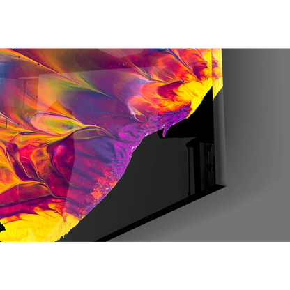 Vibrant swirling colors abstract glass wall art on black canvas