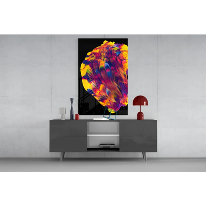 Vibrant swirling colors glass wall art on black canvas print