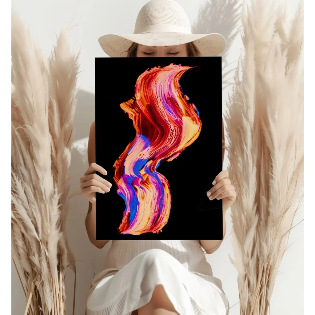 Vibrant Swirling Fire and Ice abstract canvas print in red, orange, pink, blue on black