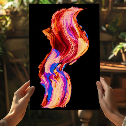 Vibrant swirling fire and ice abstract canvas print in red, orange, blue, purple on black