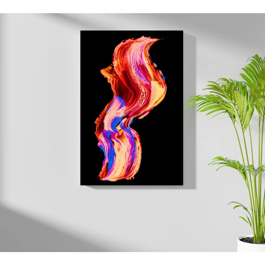 Vibrant Swirling Fire and Ice abstract canvas print in red, orange, pink, blue on black