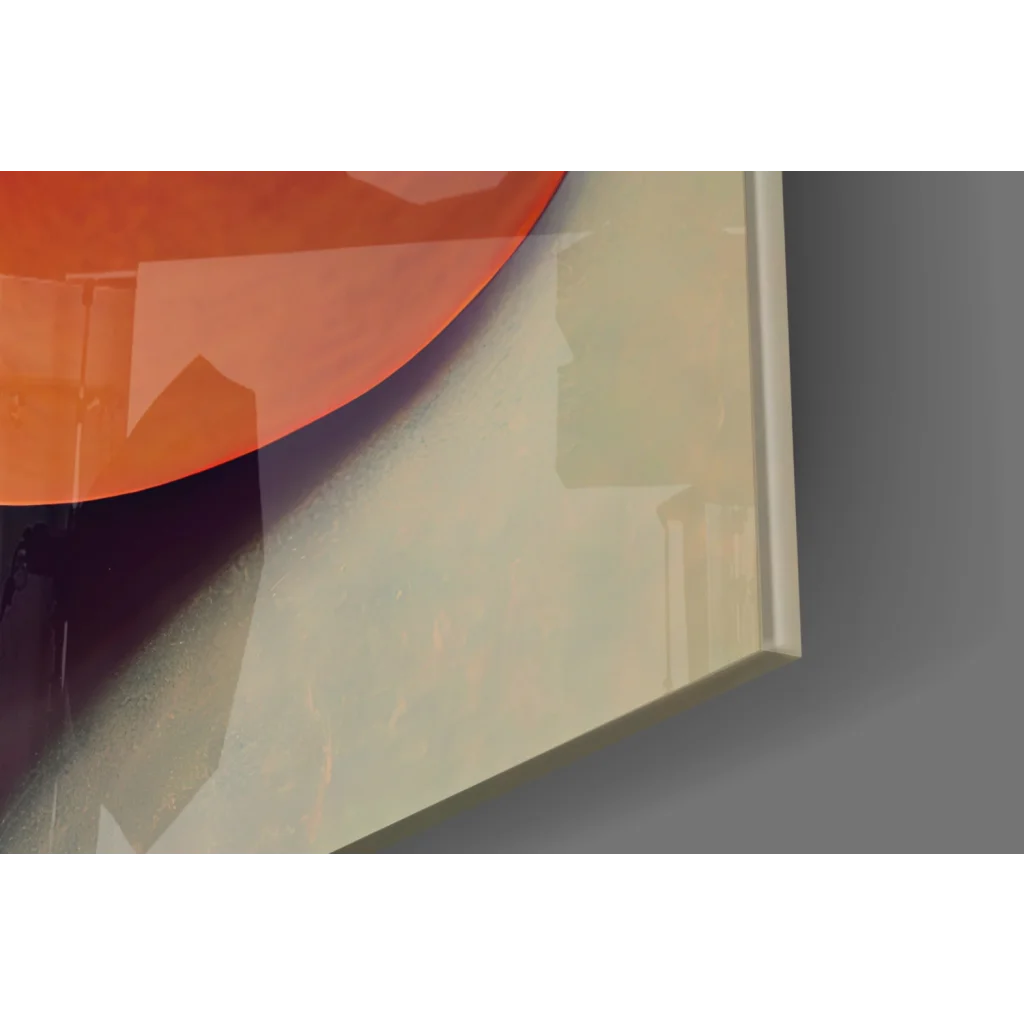 Modern glossy orange swirl in Swirling Fire and Ocean Glass Wall Art