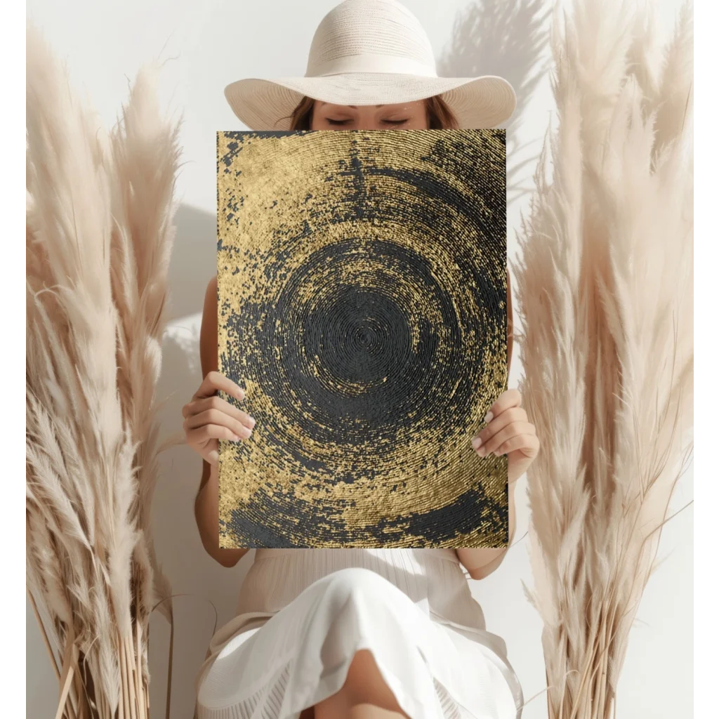 Swirling gold and black textured aluminum canvas art