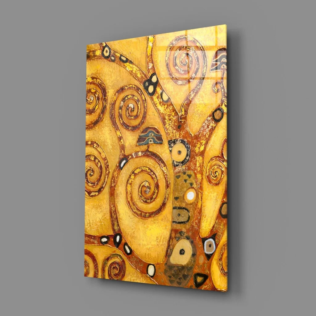 Swirling gold tree canvas wall art print with branches and leaves