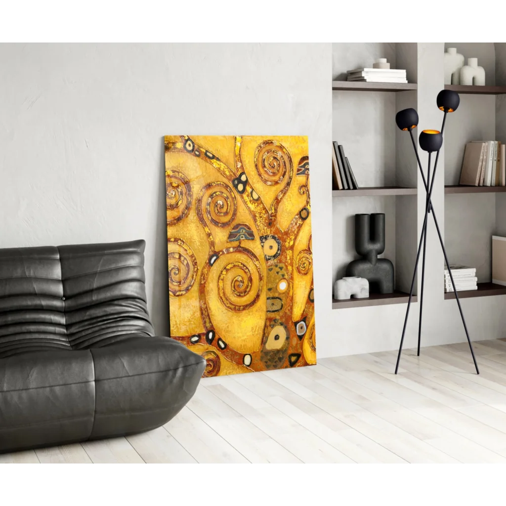 Swirling gold tree yellow brown abstract wall art canvas print