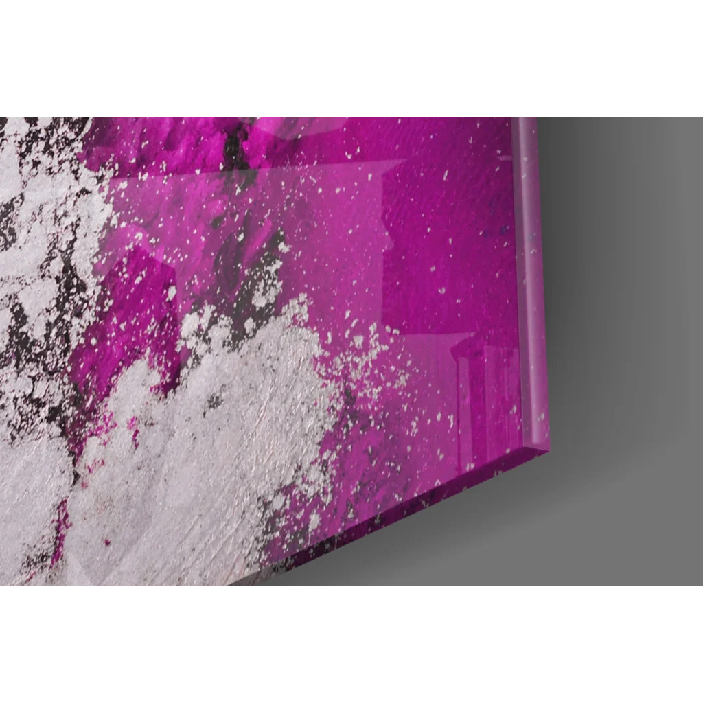 Vibrant magenta glass wall art with glossy swirling abstract design