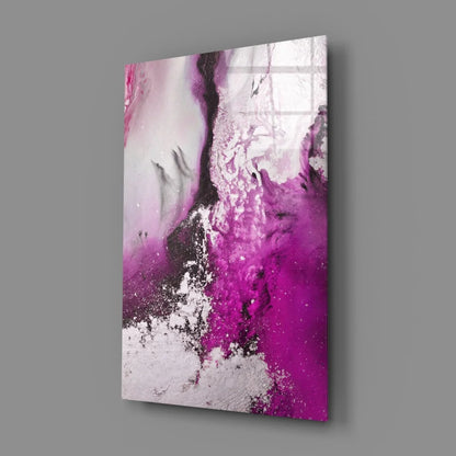 Vibrant swirling magenta glass wall art with glossy abstract design