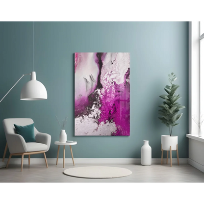 Swirling magenta glass wall art with vibrant abstract glossy design