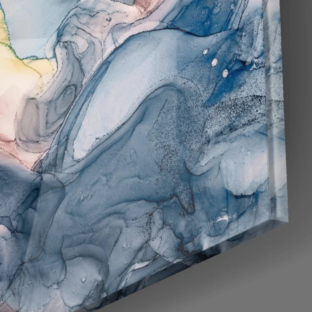 Swirling pastel abstract wall art canvas in pink, blue, gold glossy finish