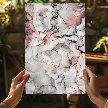 Swirling pink marble canvas art print with muted gray white patterns